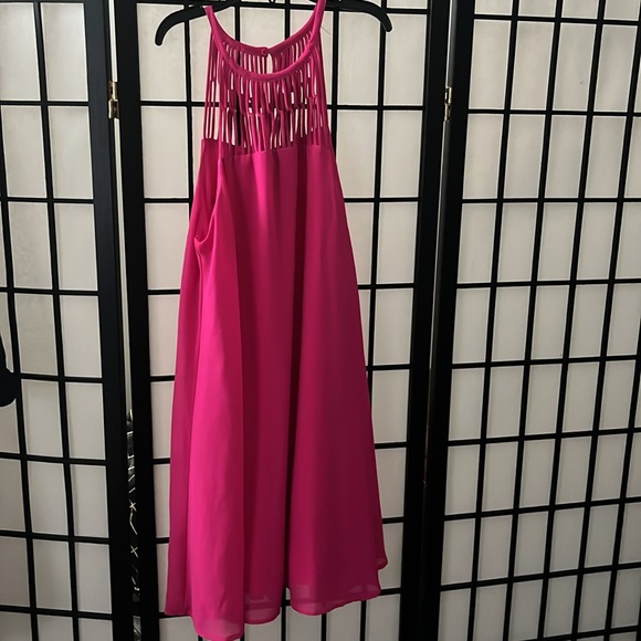 Lulus-High Neck Mini Shift Dress-Hot Pink S - Picture 2 of 5